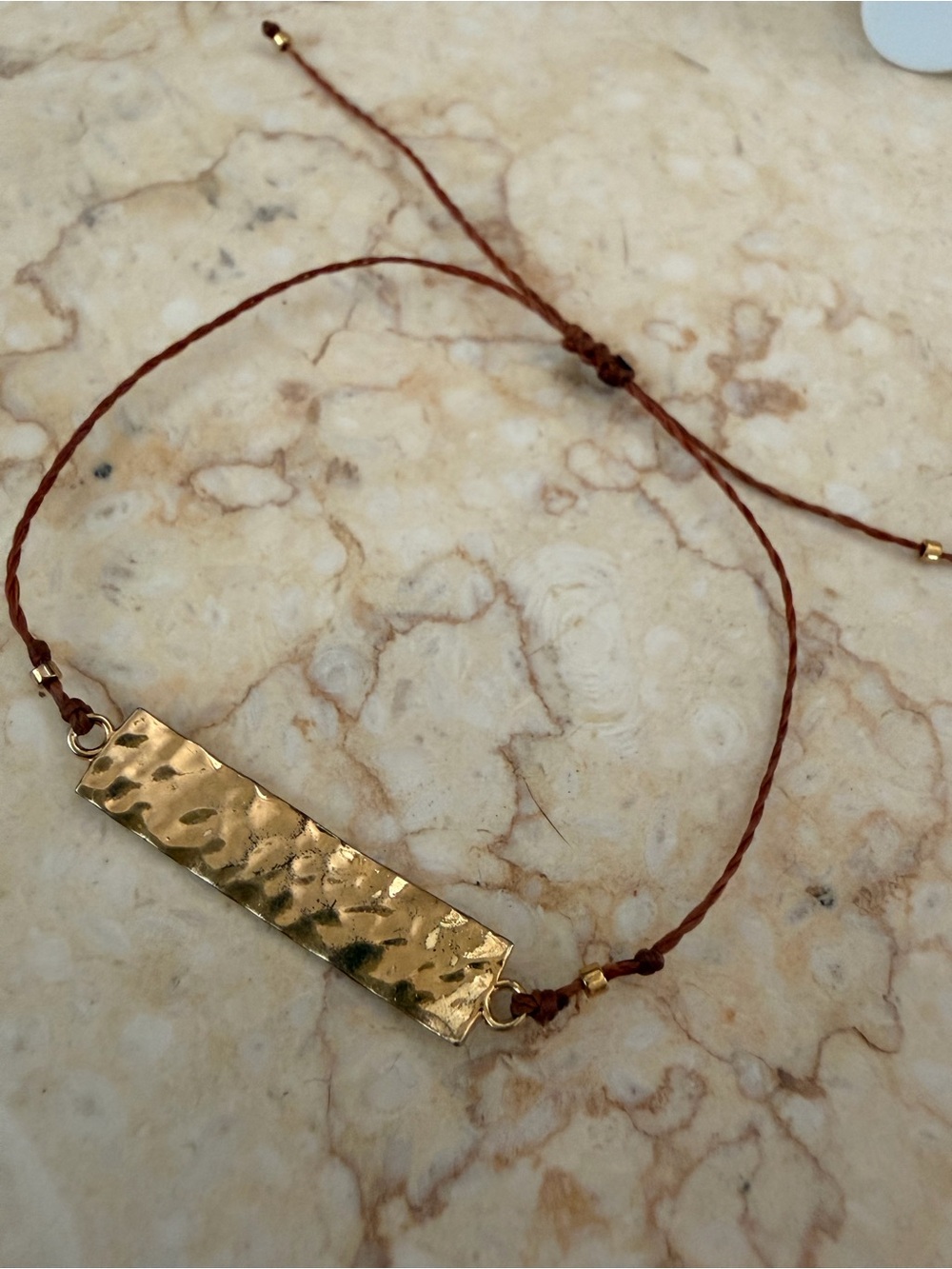 Gold Hammered Bar Cord Bracelet - Women's Jewelry - Picture 2 of 2